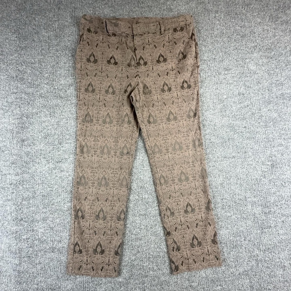 Worthington Dress Pants Womens 12 Brown Lace Floral Straight Leg Stretch Work